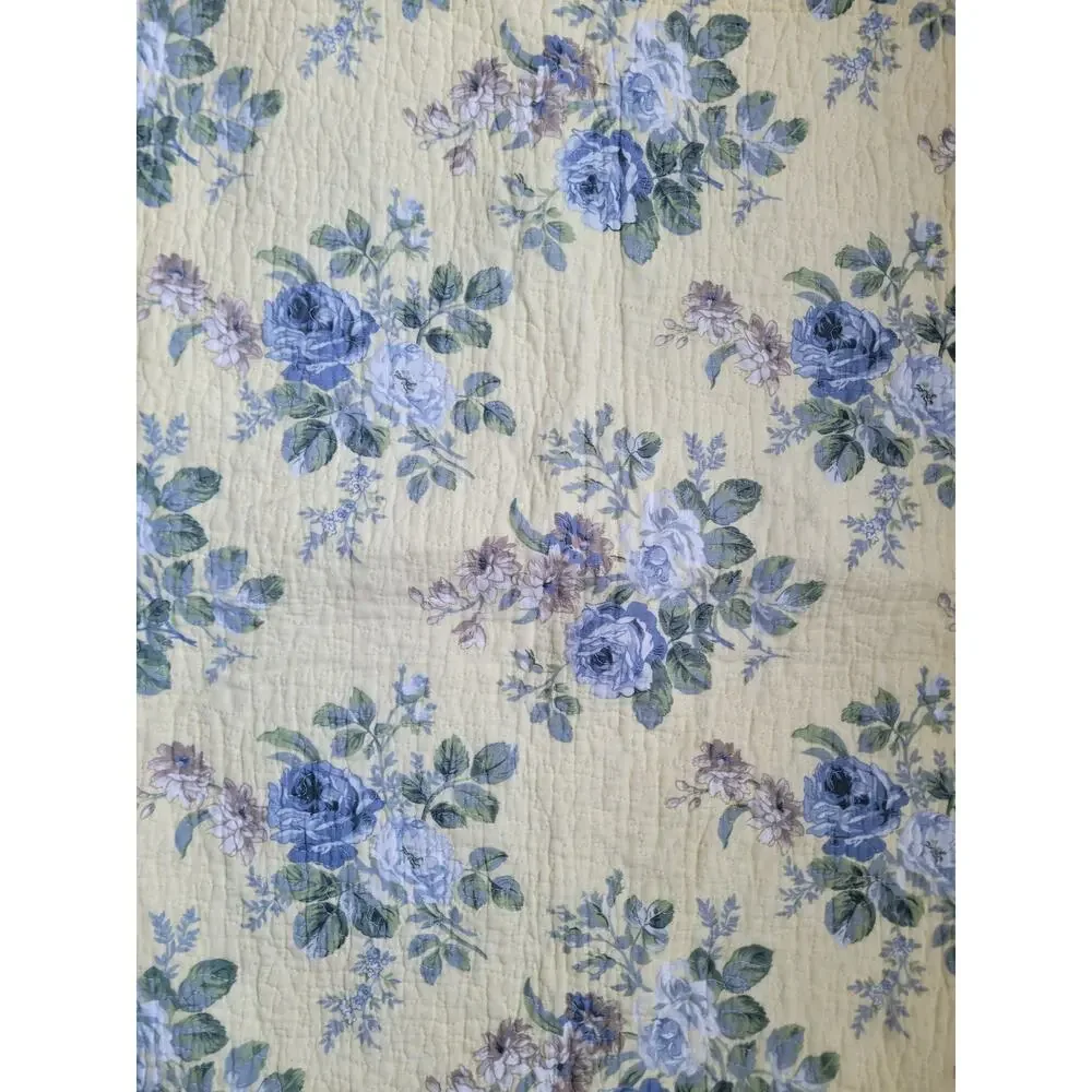 Laura Ashley Quilted Floral Blue 2Shams Quilt Cotton, Poly Fill 27x23
